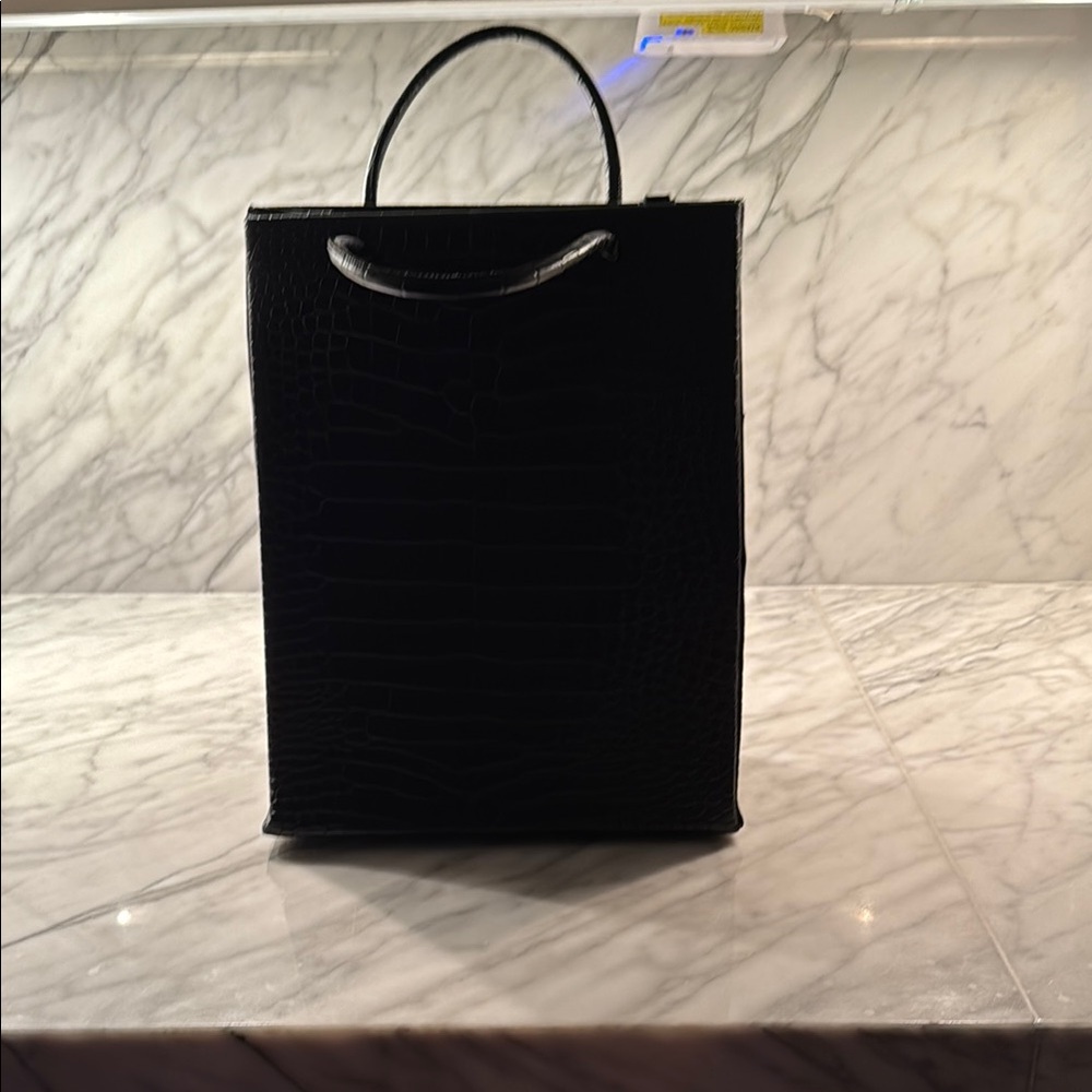 Black Croc-Embossed Tote Bag